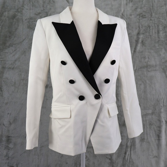 LAGENCE Double Breasted Blazer Women 6 White Black Tuxedo Holiday Event NYE NWT - Picture 2 of 16